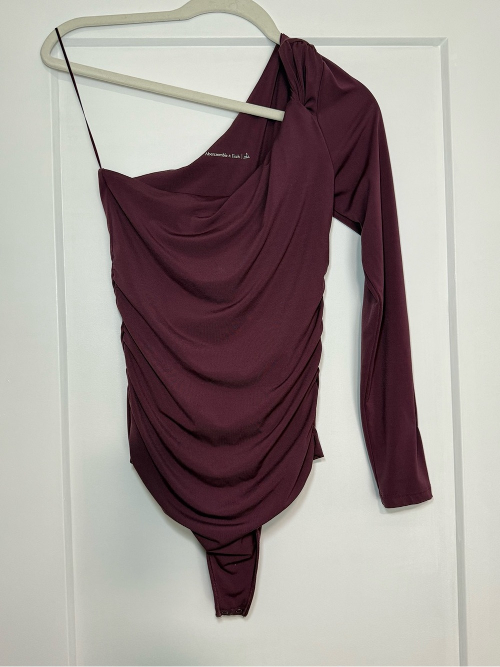 Abercrombie & Fitch One-Shoulder Ruched Bodysuit in Wine Color Size Womens Small